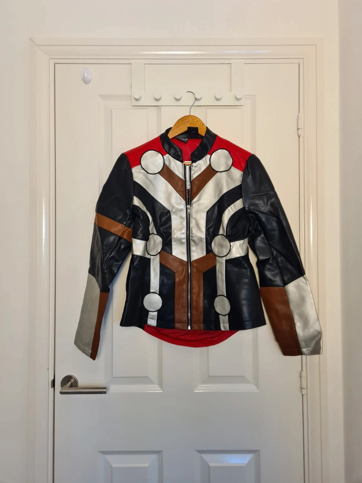 Disney women Marvel Thor Her Universe faux leather jacket biker racer red/silver/black M/10