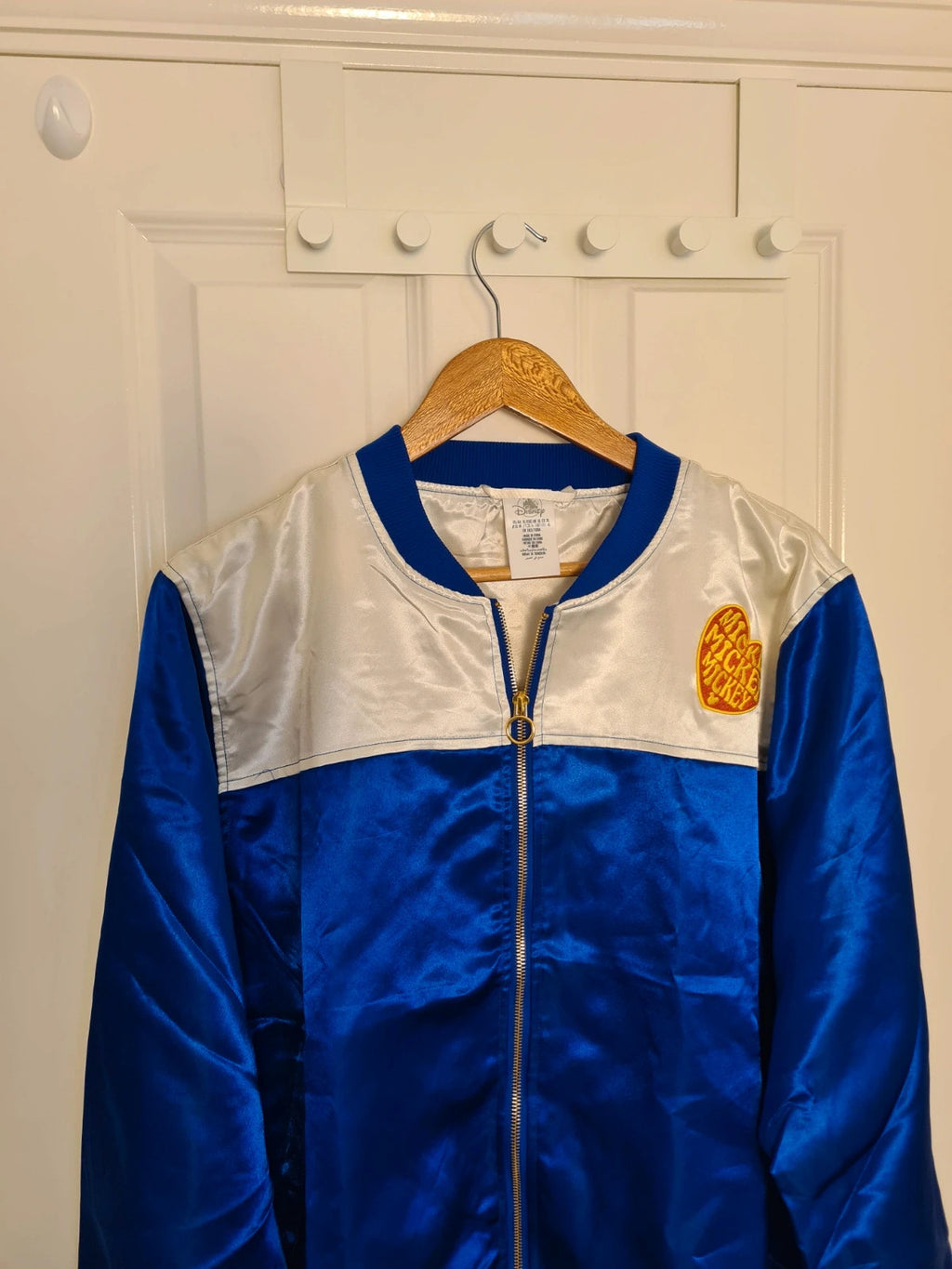 Disney women Mickey Mouse sunset blue satin bomber jacket varsity lightweight casual XL/14