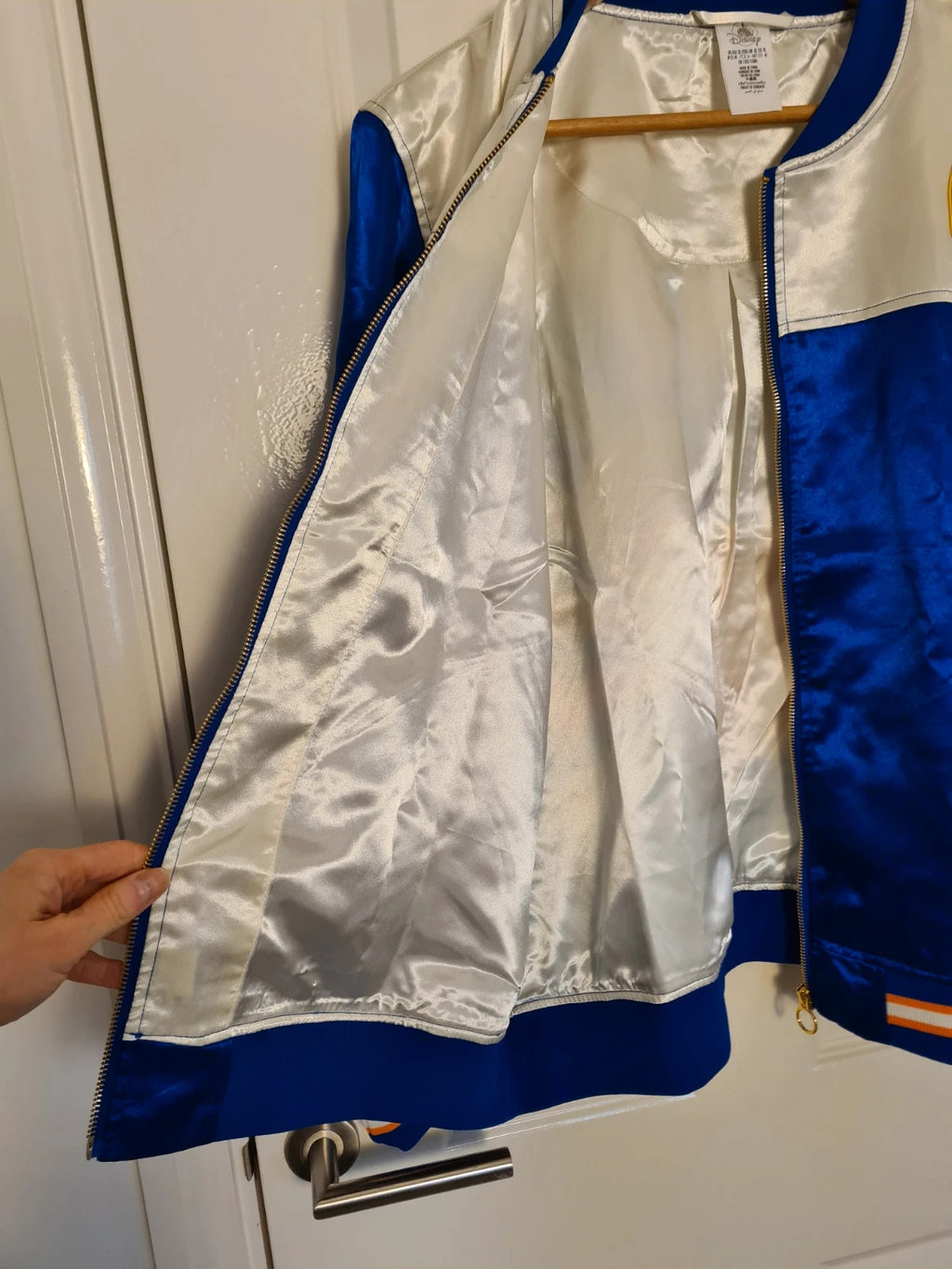 Disney women Mickey Mouse sunset blue satin bomber jacket varsity lightweight casual XL/14