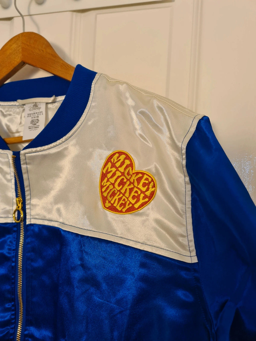 Disney women Mickey Mouse sunset blue satin bomber jacket varsity lightweight casual XL/14