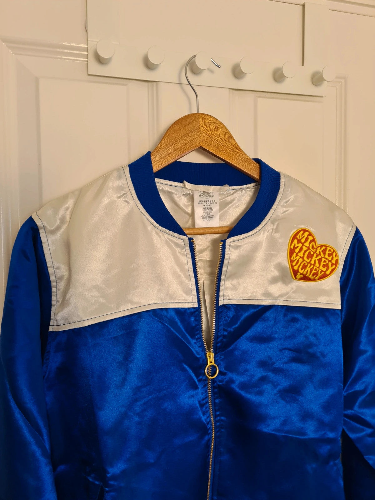 Disney women Mickey Mouse sunset blue satin bomber jacket varsity lightweight casual 
Size M/10
