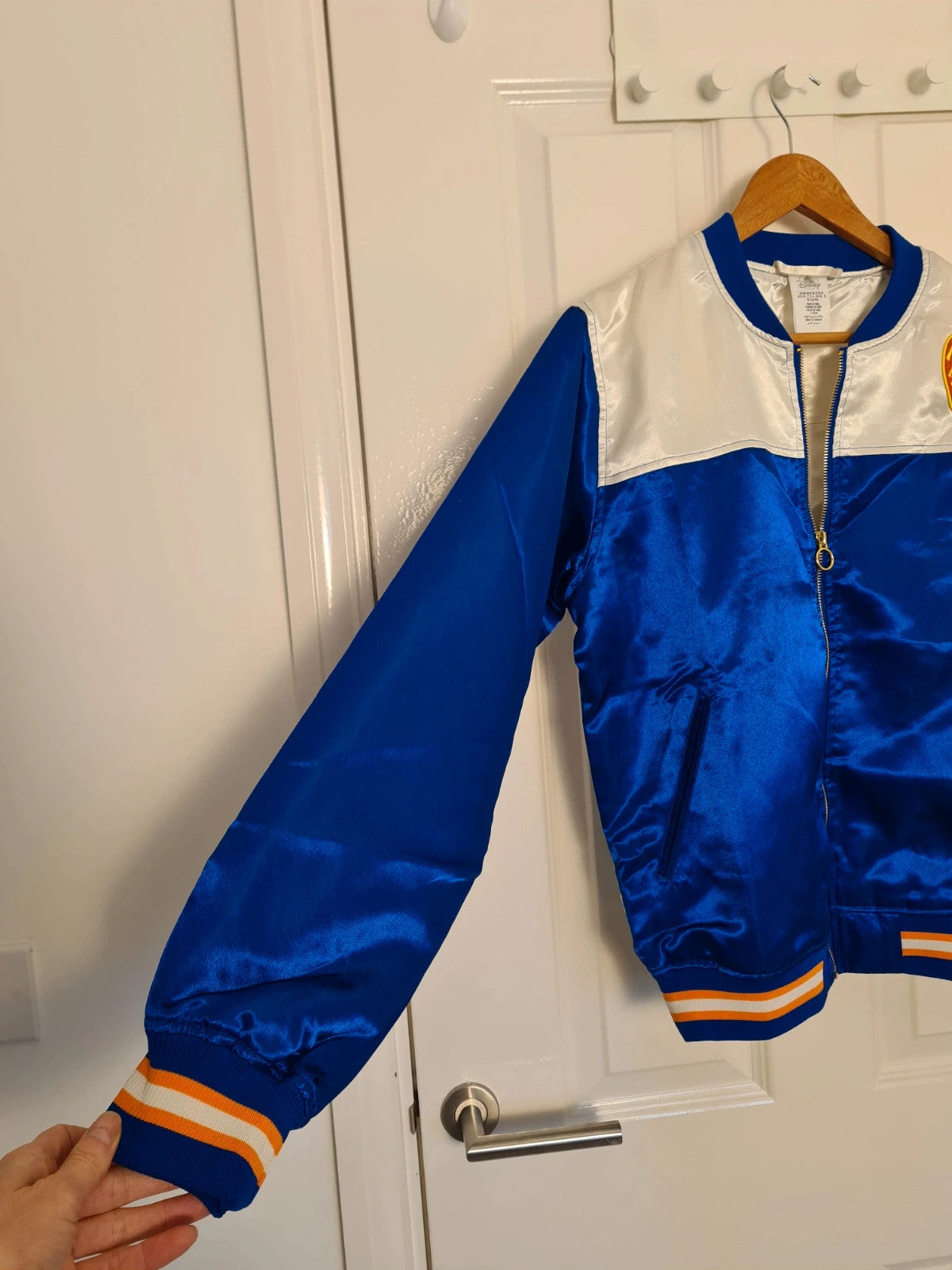 Disney women Mickey Mouse sunset blue satin bomber jacket varsity lightweight casual 
Size M/10
