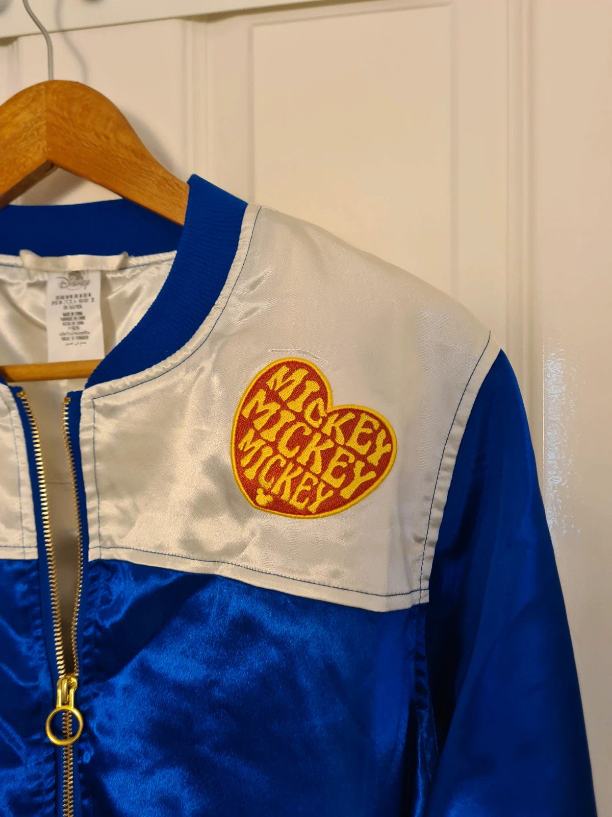 Disney women Mickey Mouse sunset blue satin bomber jacket varsity lightweight casual 
Size M/10