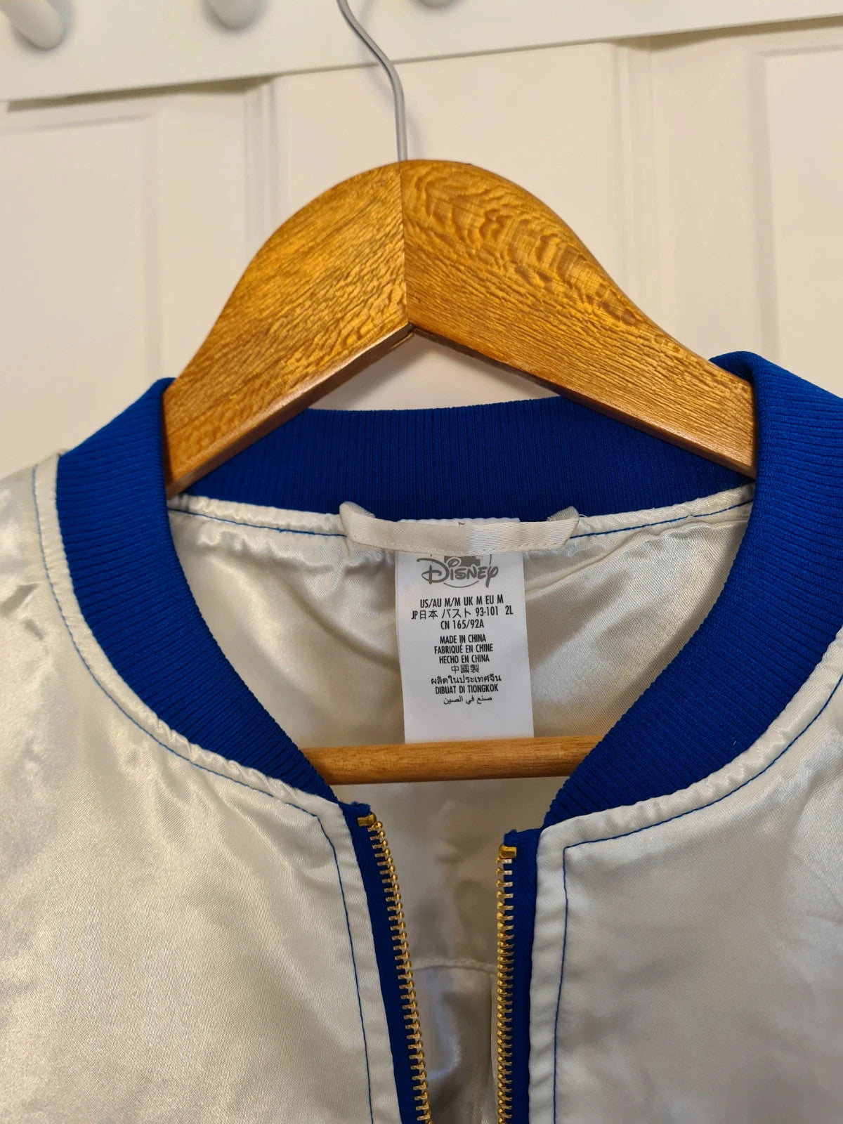 Disney women Mickey Mouse sunset blue satin bomber jacket varsity lightweight casual 
Size M/10