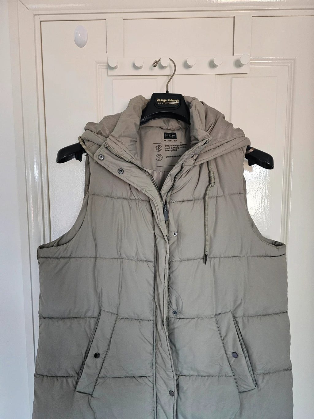 F&F body warmer gilet women longline padded qulited hood vest grey L
