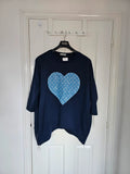 New Collection sweatshirt heart women short sleeve oversize italian tunic long jumper zip side navy