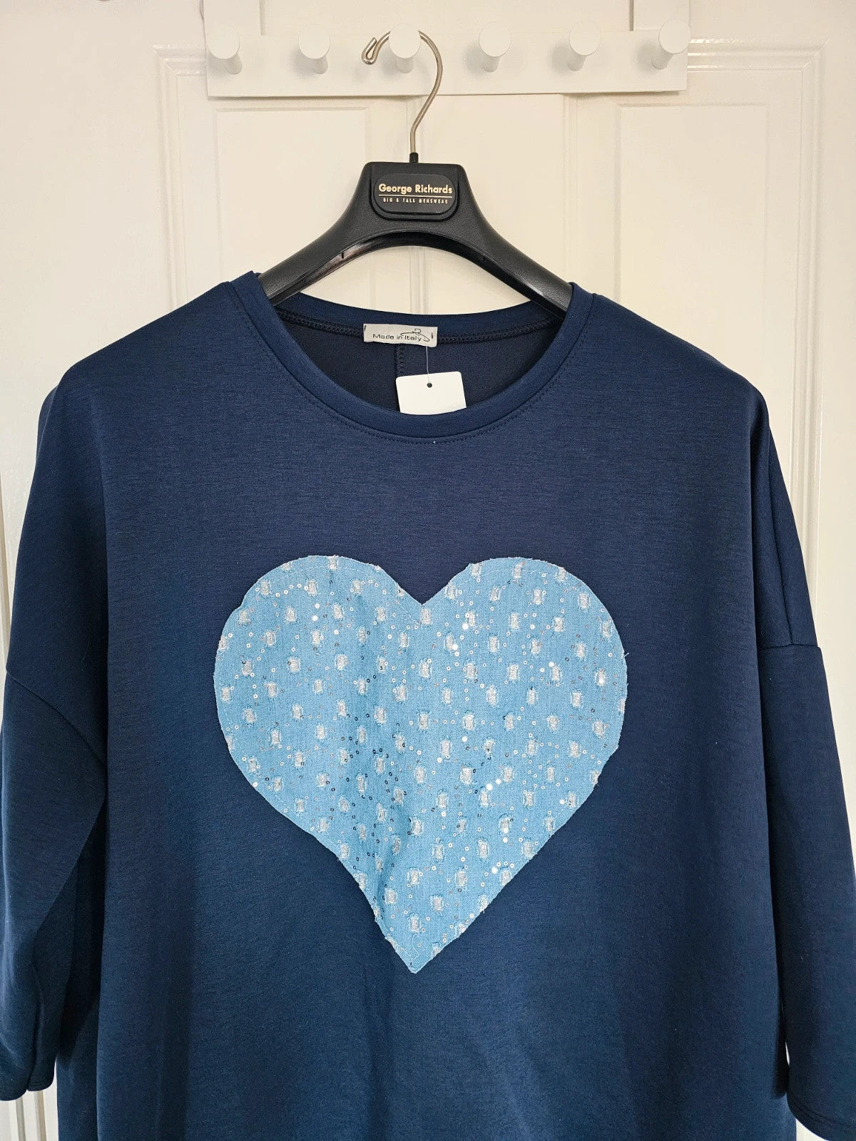 New Collection sweatshirt heart women short sleeve oversize italian tunic long jumper zip side navy