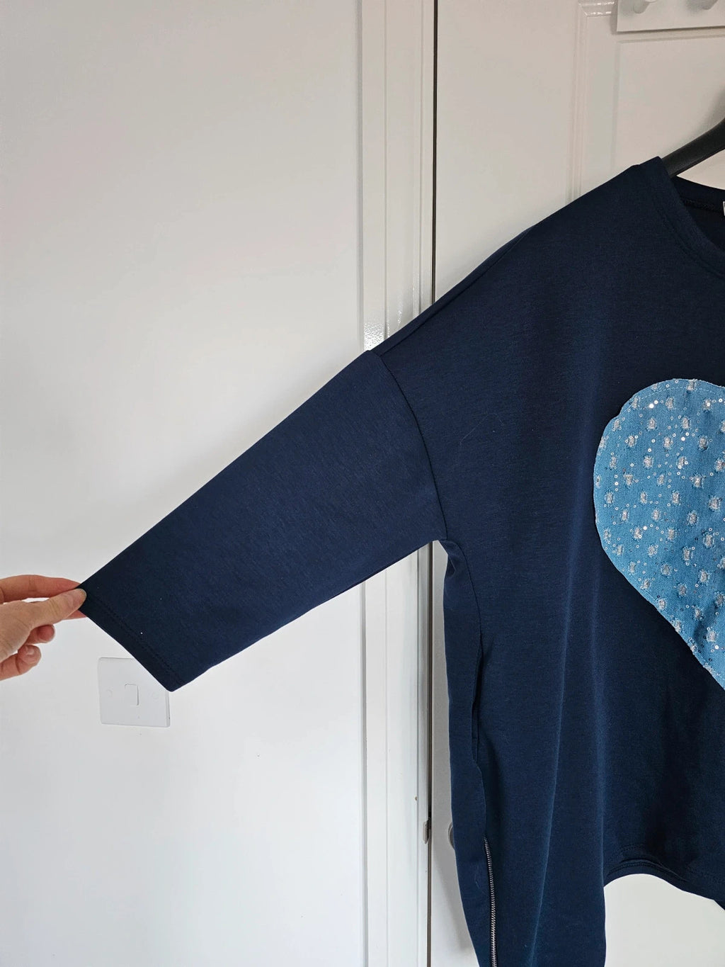 New Collection sweatshirt heart women short sleeve oversize italian tunic long jumper zip side navy