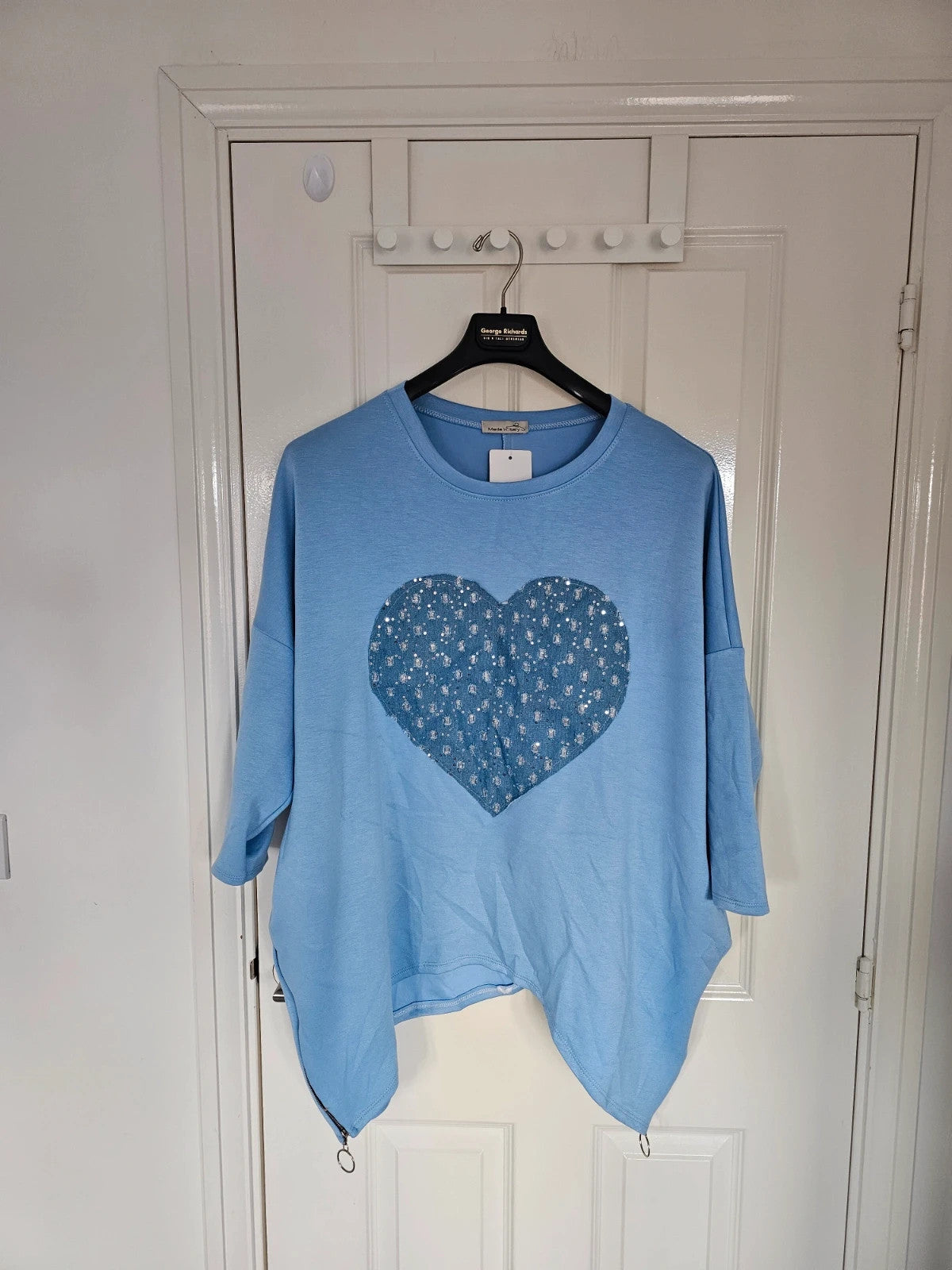 New Collection sweatshirt heart women short sleeve oversize italian tunic long jumper blue XL-3XL