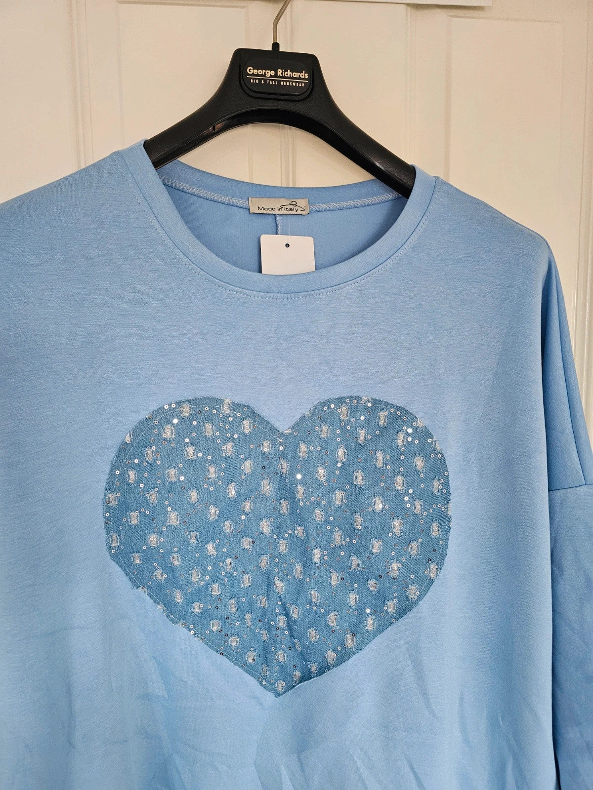 New Collection sweatshirt heart women short sleeve oversize italian tunic long jumper blue XL-3XL