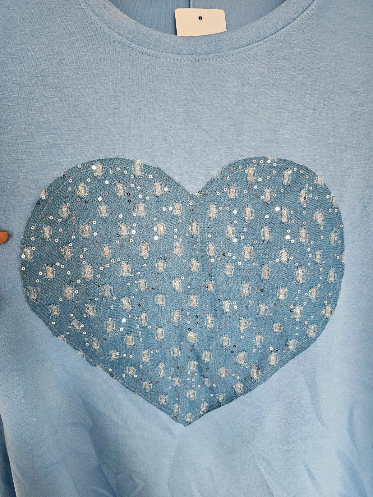 New Collection sweatshirt heart women short sleeve oversize italian tunic long jumper blue XL-3XL