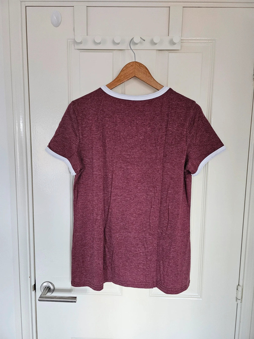 Generic Good vibes print T-shirt women rainbow graphic short sleeve top casual tee burgundy M/10