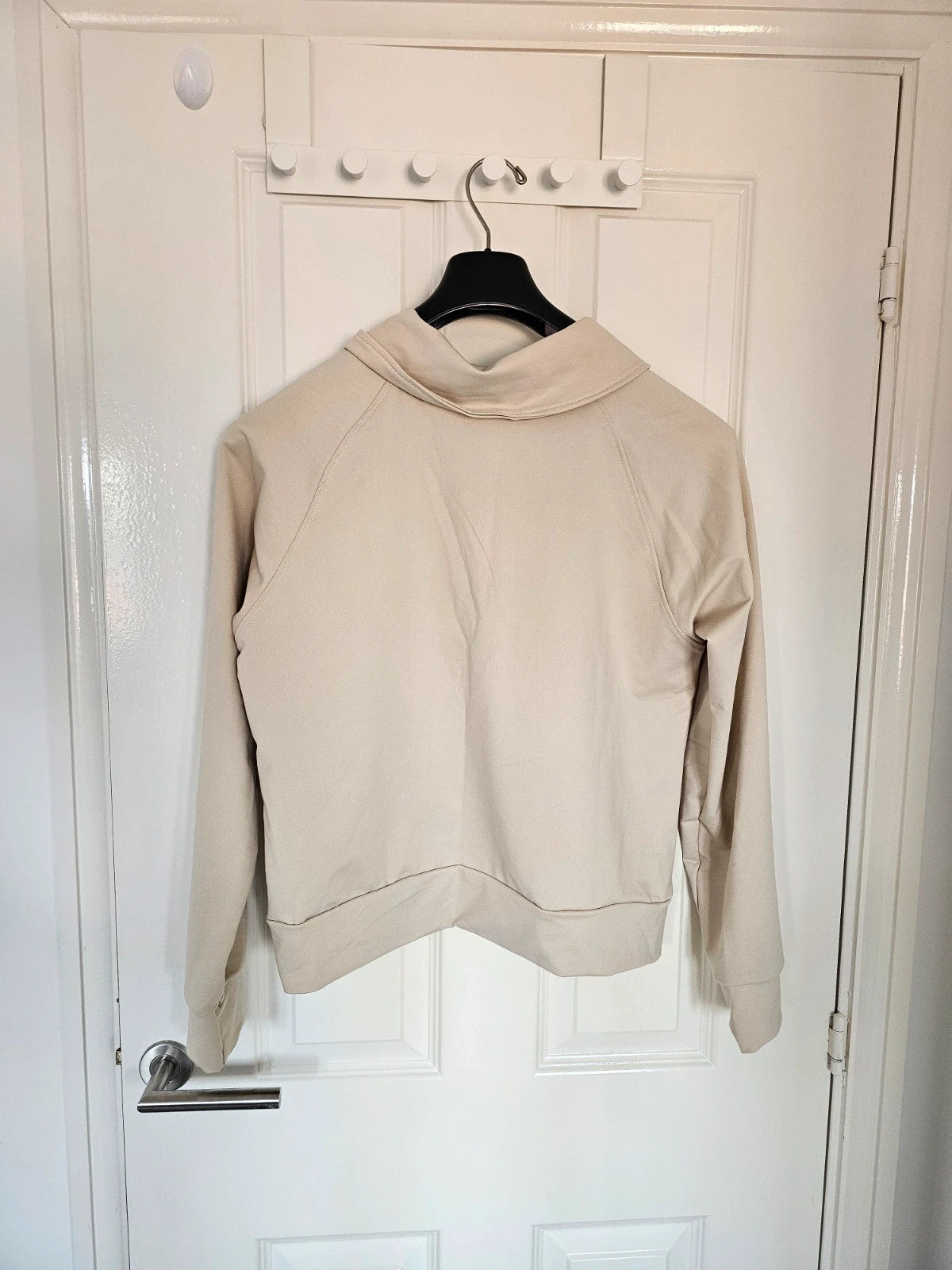 Generic leisure sport tracksuit half zip sweatshirt wide leg pants women jumper joggers beige M/10