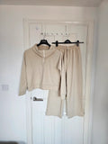 Generic leisure sport tracksuit half zip sweatshirt wide leg pants women jumper joggers beige M/10