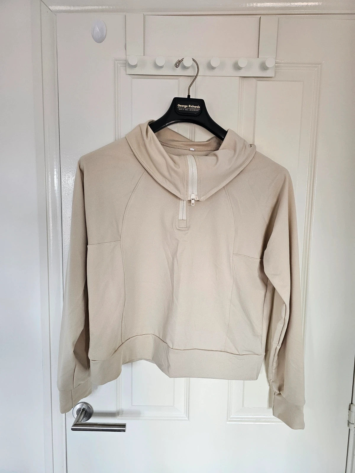 Generic leisure sport tracksuit half zip sweatshirt wide leg pants women jumper joggers beige M/10