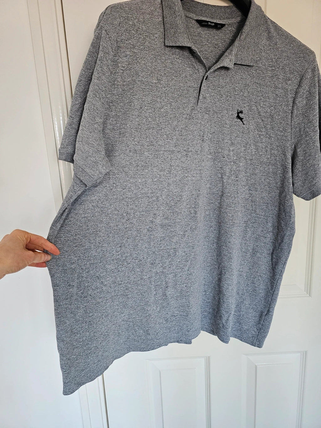 F&F classic polo shirt men short sleeve cotton blend button neck T-shirt casual regular grey 3XL