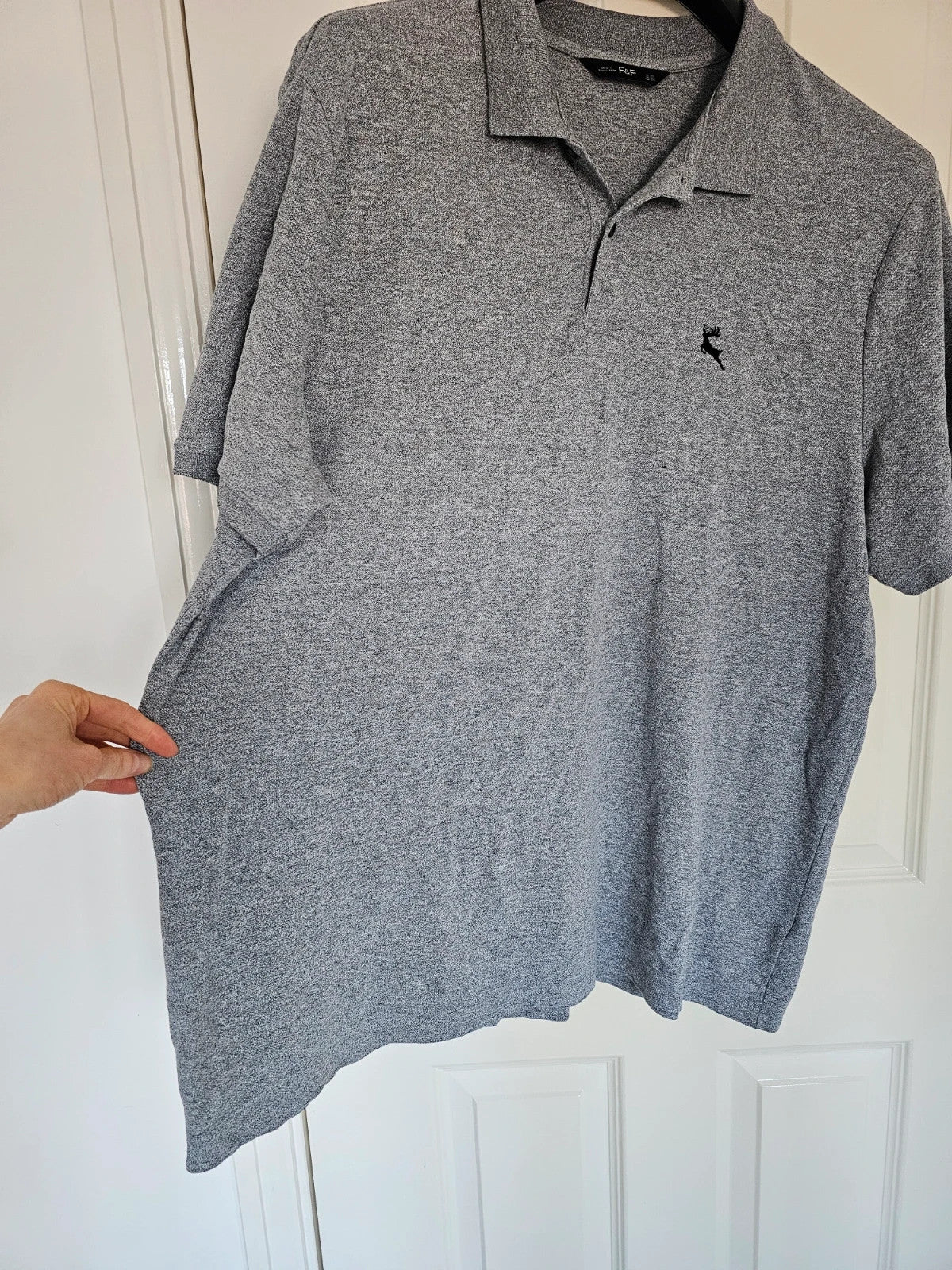 F&F classic polo shirt men short sleeve cotton blend button neck T-shirt casual regular grey 3XL
