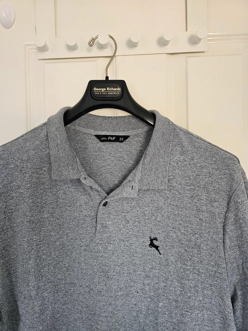 F&F classic polo shirt men short sleeve cotton blend button neck T-shirt casual regular grey 3XL