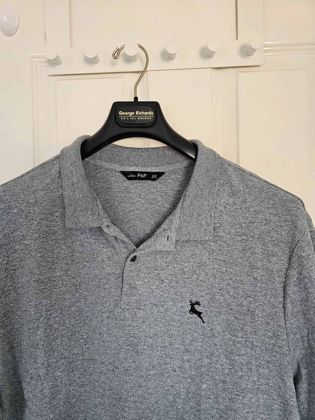 F&F classic polo shirt men short sleeve cotton blend button neck T-shirt casual regular grey 3XL