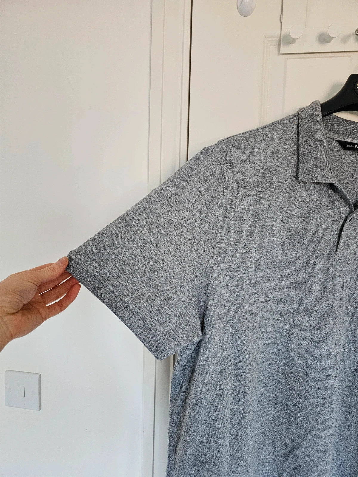 F&F classic polo shirt men short sleeve cotton blend button neck T-shirt casual regular grey 3XL