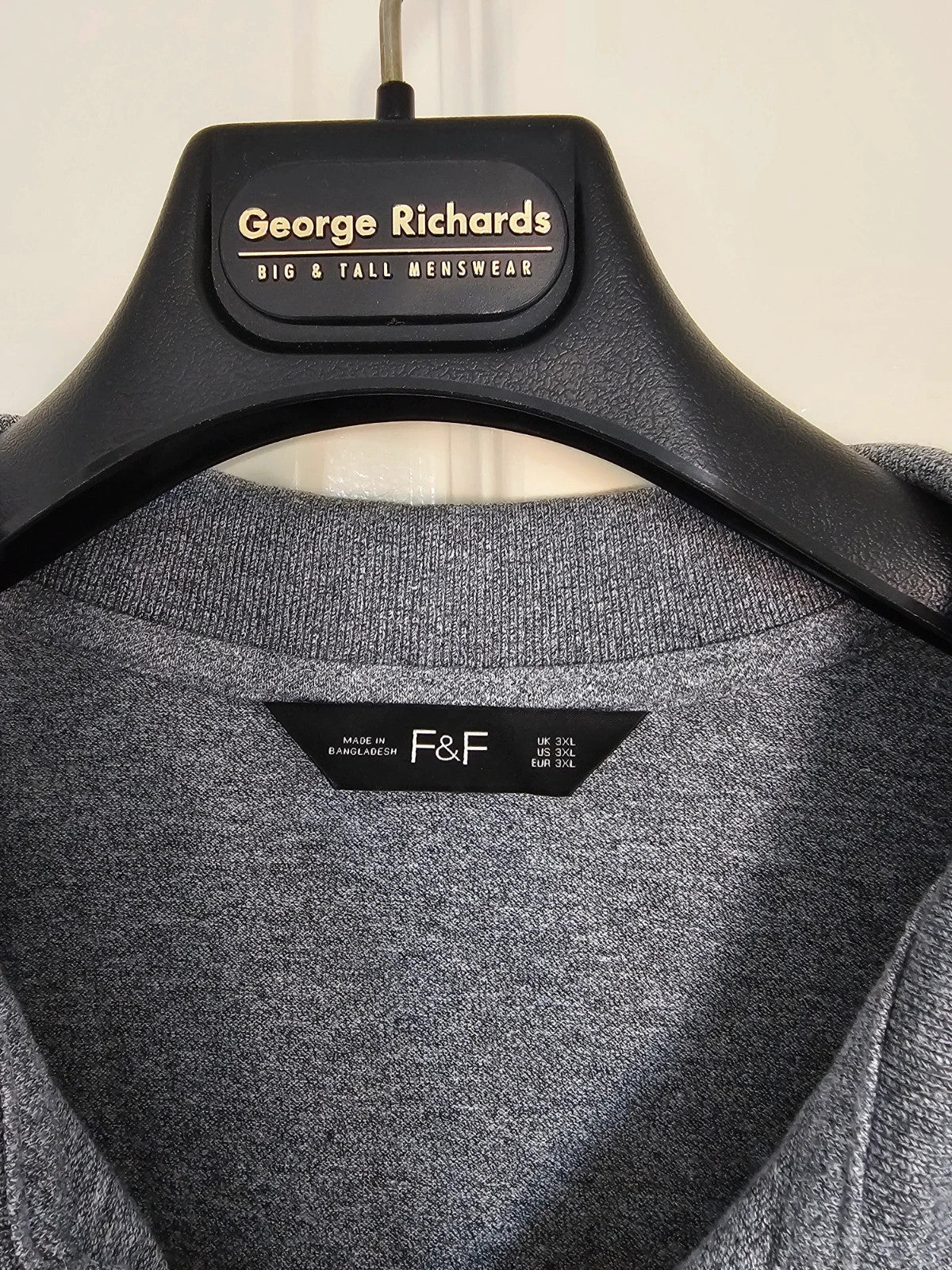 F&F classic polo shirt men short sleeve cotton blend button neck T-shirt casual regular grey 3XL