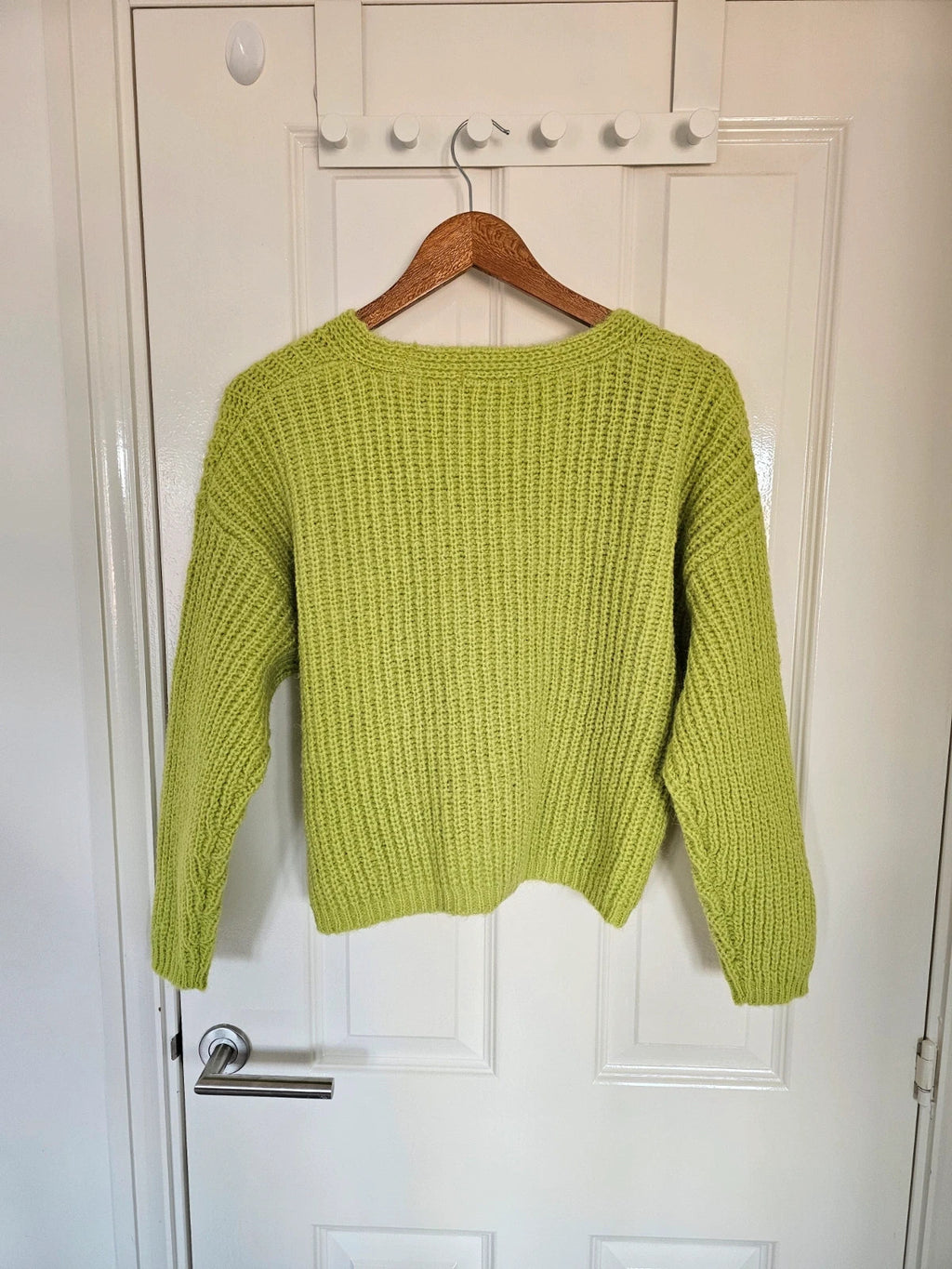 TU chunky knit V-neck sweater jumper women lightweight casual regular pullover green M/10