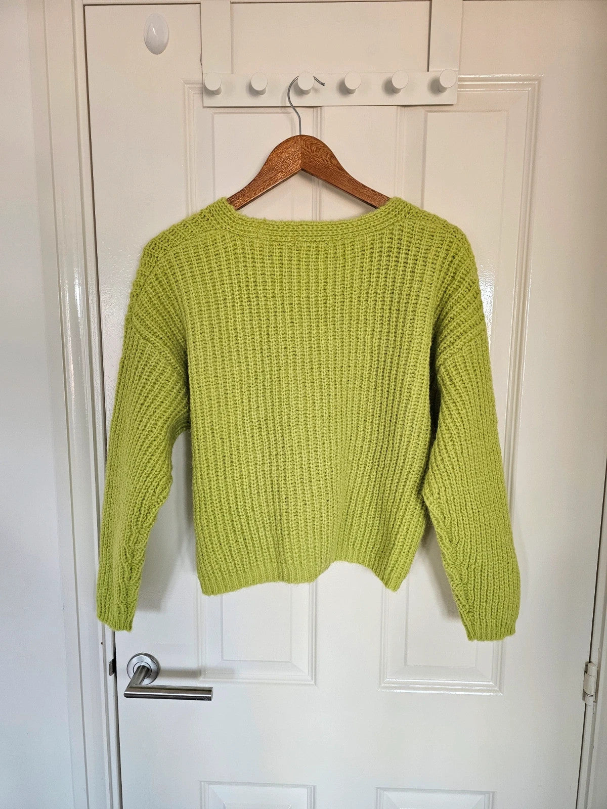 TU chunky knit V-neck sweater jumper women lightweight casual regular pullover green M/10