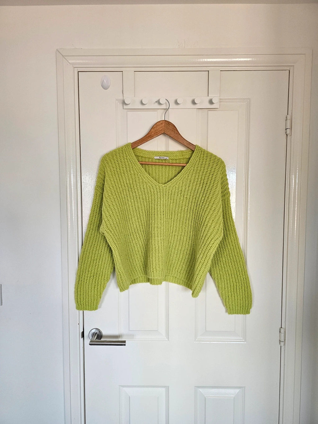 TU chunky knit V-neck sweater jumper women lightweight casual regular pullover green M/10