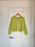 TU chunky knit V-neck sweater jumper women lightweight casual regular pullover green M/10