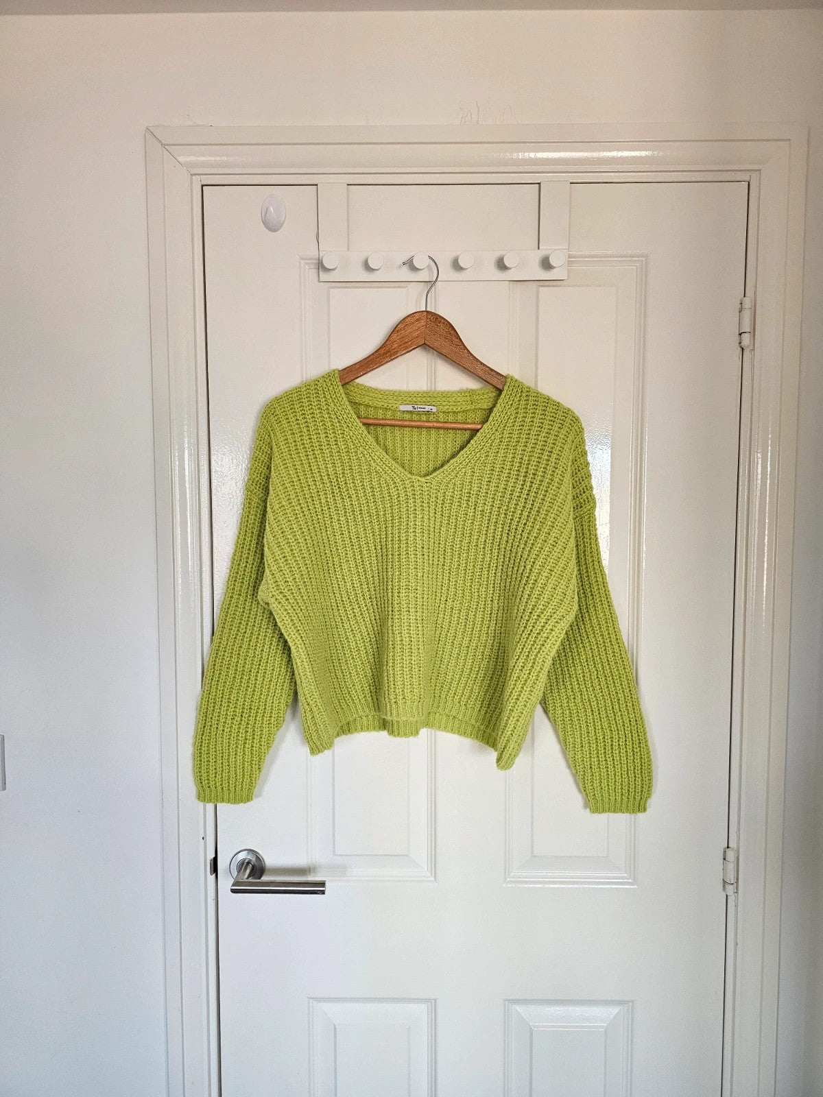 TU chunky knit V-neck sweater jumper women lightweight casual regular pullover green M/10