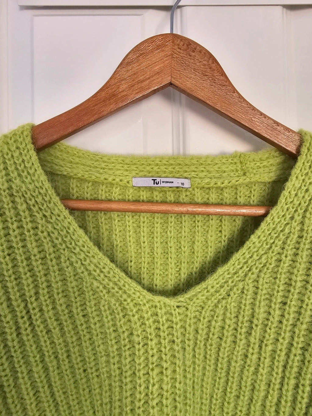 TU chunky knit V-neck sweater jumper women lightweight casual regular pullover green M/10