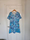 Shein light flowy short sleeve V-neck dress women knee length leopard abstract summer blue M/10