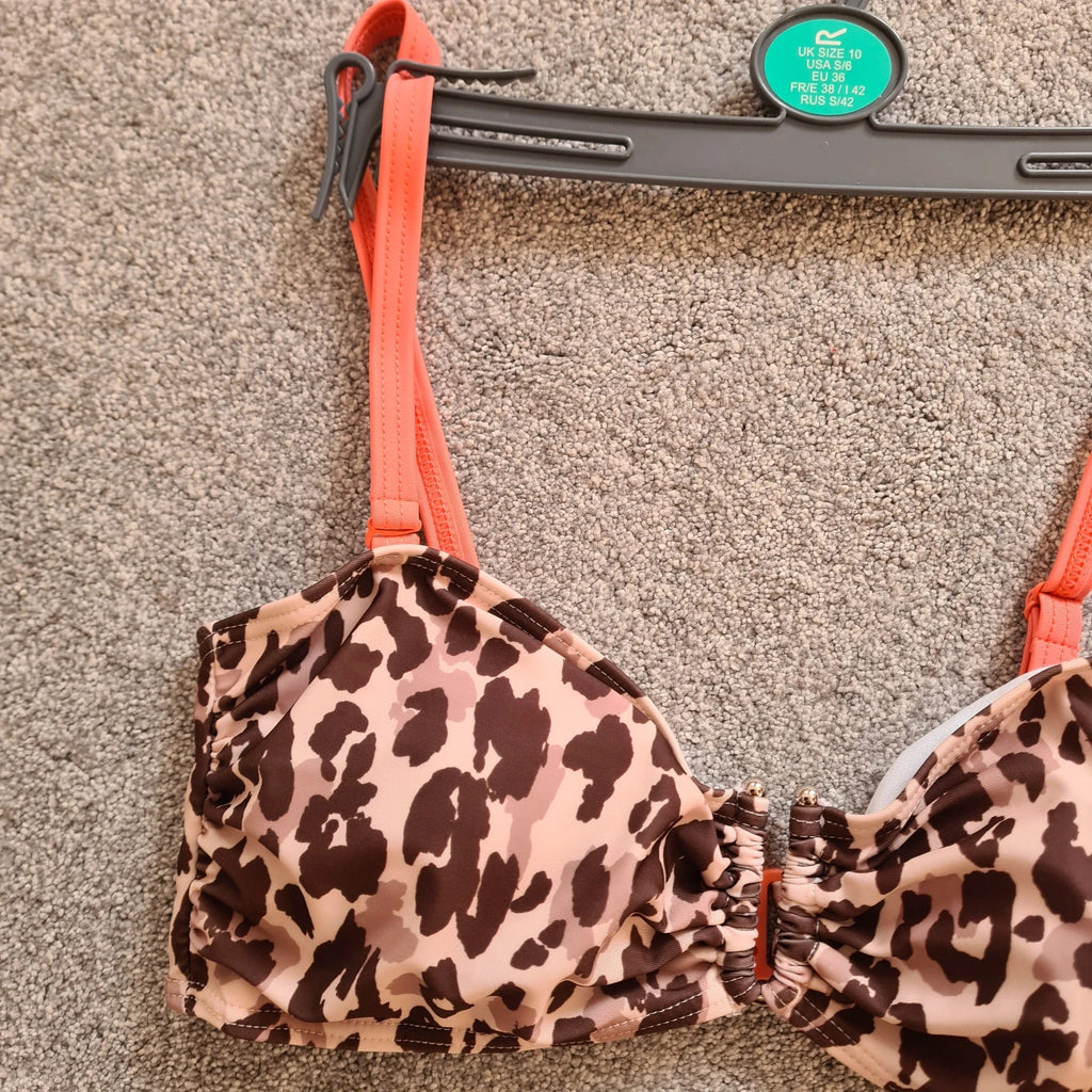 Regatta Aceana III bikini top leopard print women UPF50+ adjust straps claps metal brown/beige M/10