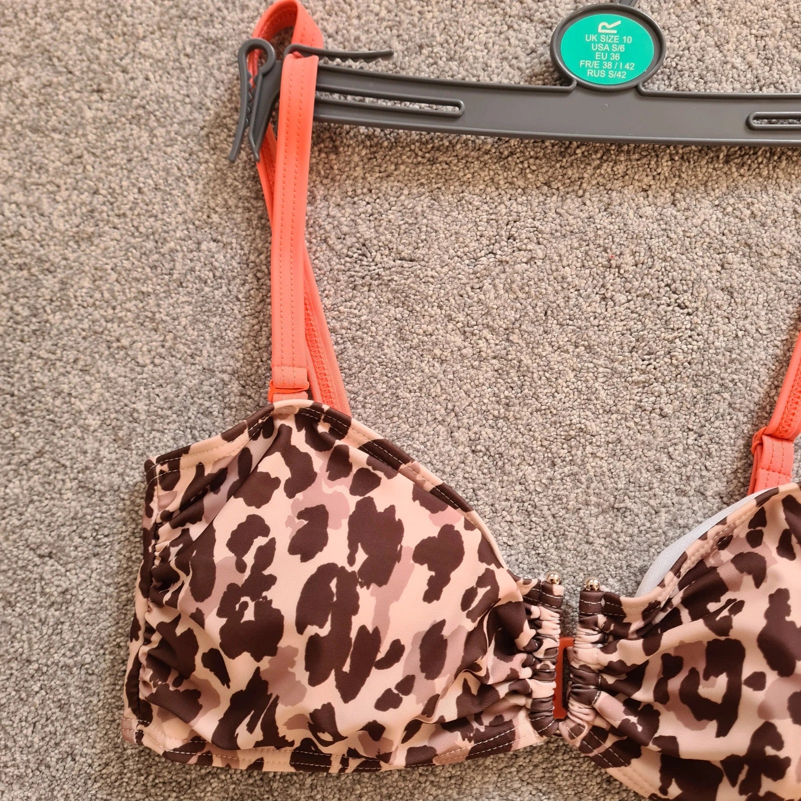 Regatta Aceana III bikini top leopard print women UPF50+ adjust straps claps metal brown/beige M/10