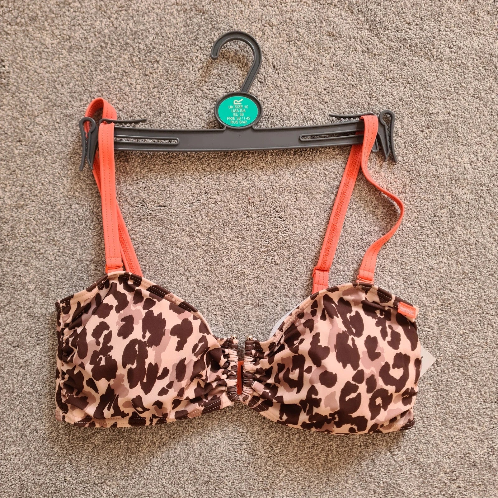 Regatta Aceana III bikini top leopard print women UPF50+ adjust straps claps metal brown/beige M/10