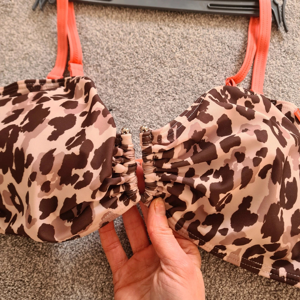 Regatta Aceana III bikini top leopard print women UPF50 metal detail claps back brown/beige 2XL/UK16