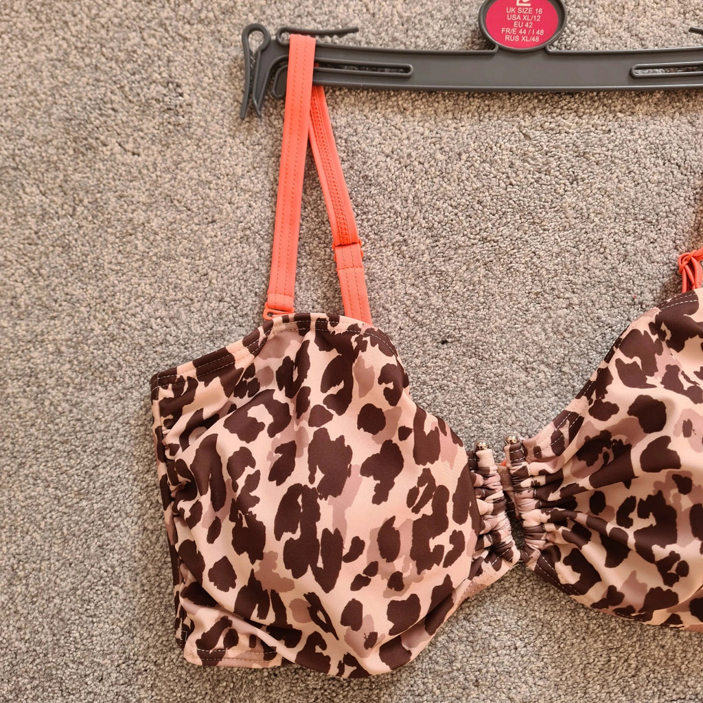 Regatta Aceana III bikini top leopard print women UPF50 metal detail claps back brown/beige 2XL/UK16