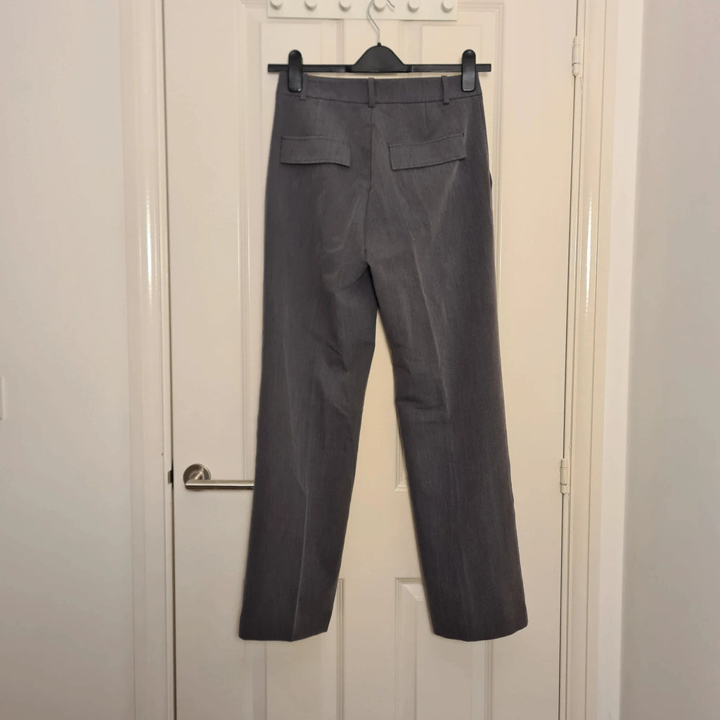 Stradivarius wide-leg tailored trousers women straight mid-waist darts front pockets dark grey S/8