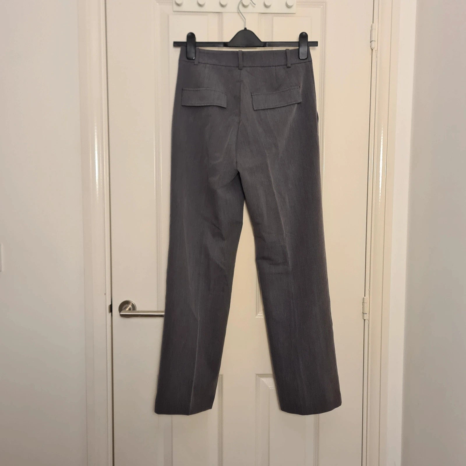 Stradivarius wide-leg tailored trousers women straight mid-waist darts front pockets dark grey S/8