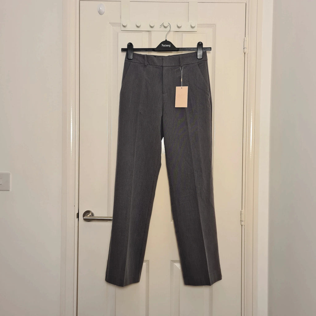 Stradivarius wide-leg tailored trousers women straight mid-waist darts front pockets dark grey S/8
