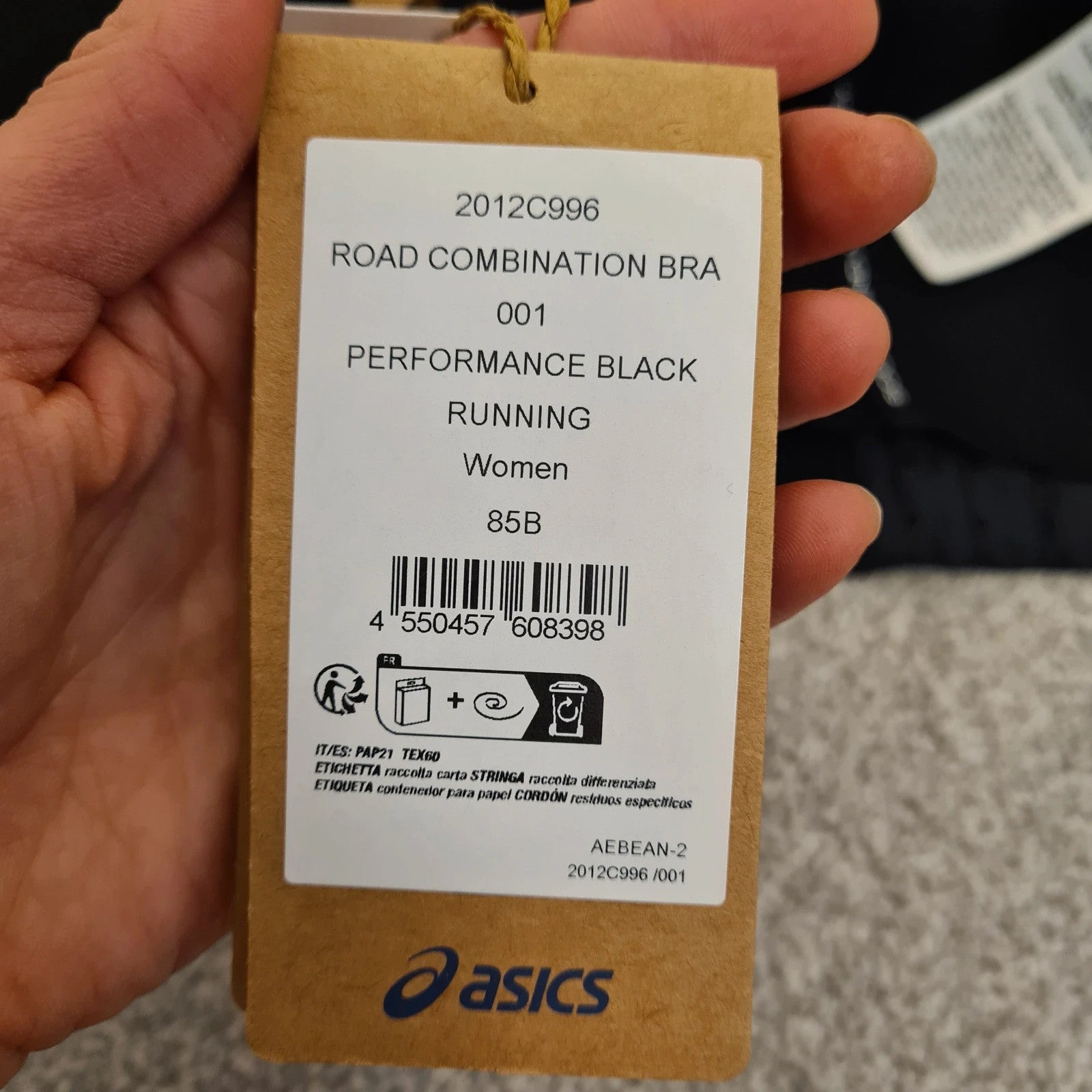 Asics Road combination bra women performance run high support sport padded non wire black 38B/85B