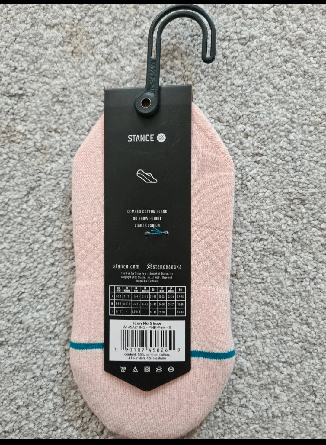 Stance icon no show height cotton blend socks women seamless toe closure pink casual S/UK3-5,5