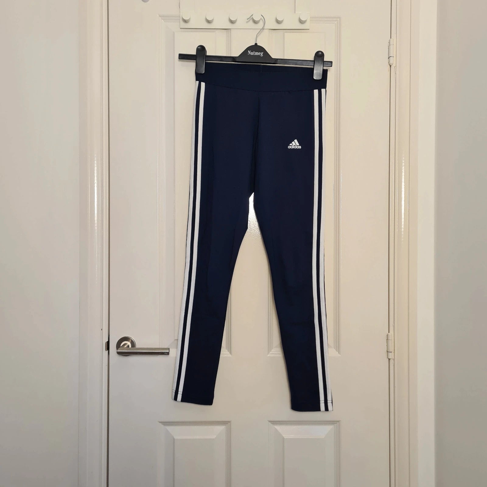 Adidas designed 2 move 3-stripes leggings tight fit cotton mid rise ankle length women navy XS/S