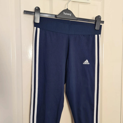 Adidas designed 2 move 3-stripes leggings tight fit cotton mid rise ankle length women navy XS/S