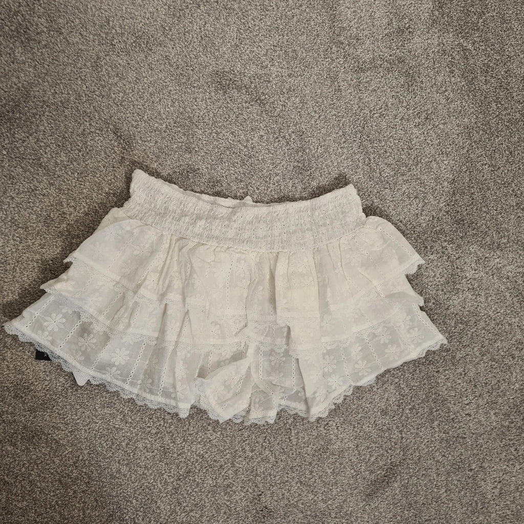 Ego mid rise ruffle detail shorts women cotton touch lace elastic waist party outfit white S/8