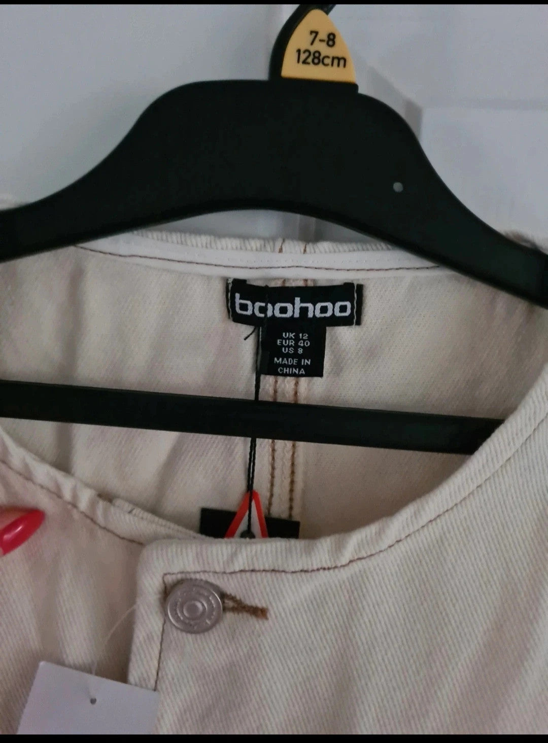 Boohoo denim crew neck buttons waistcoat women vest top cotton sleeveless jacket crem/ecru M/10