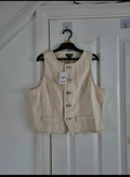 Boohoo denim crew neck buttons waistcoat women vest top cotton sleeveless jacket crem/ecru M/10