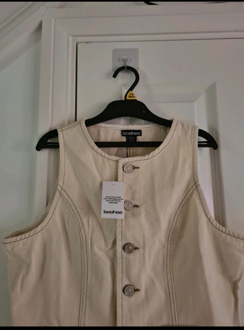 Boohoo denim crew neck buttons waistcoat women vest top cotton sleeveless jacket crem/ecru M/10