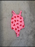 Pole boxx women pink hearts sticky bodysuit high-cut racer back stretchy dance performance XL/14