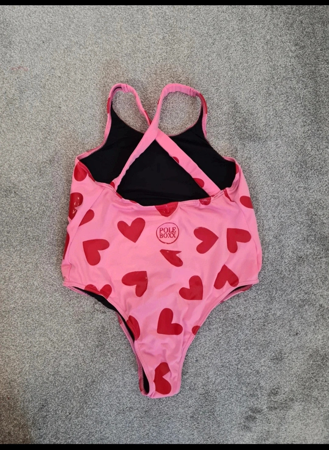 Pole boxx women pink hearts sticky bodysuit high-cut racer back stretchy dance performance XL/14